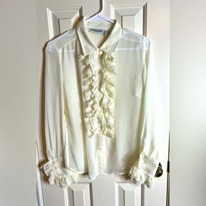 Chadwick’s beige ruffled sheer long sleeve woman’s blouse size 10